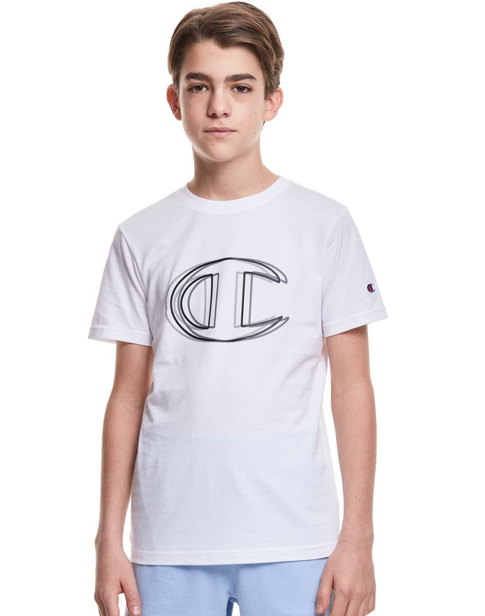 Champion T-Shirt Jongens - Wit - Vibrating C Logo ( 807235-UML )